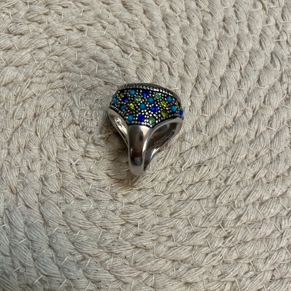 Lia Sophia Green & Silver Rhinestone Statement Ring Size 6 - Picture 8 of 16